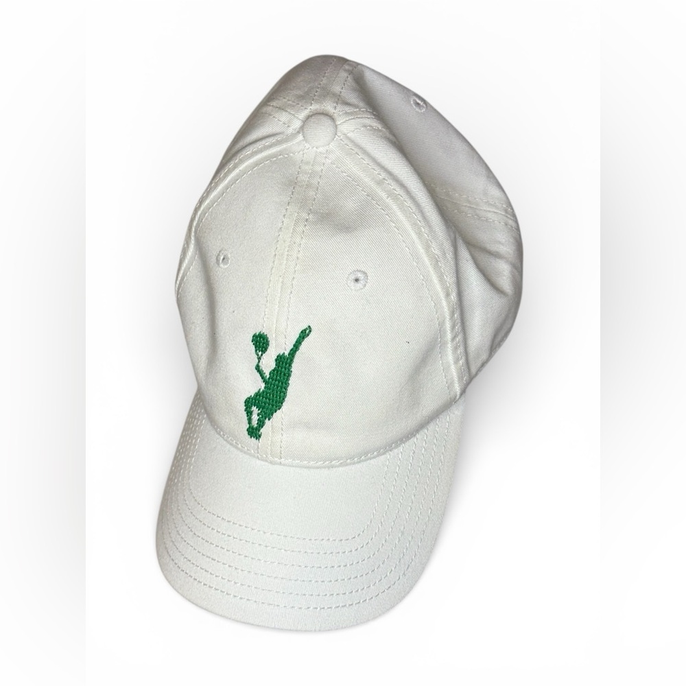 Harding Lane White Baseball Cap with Preppy Green Needlepoint Tennis Player